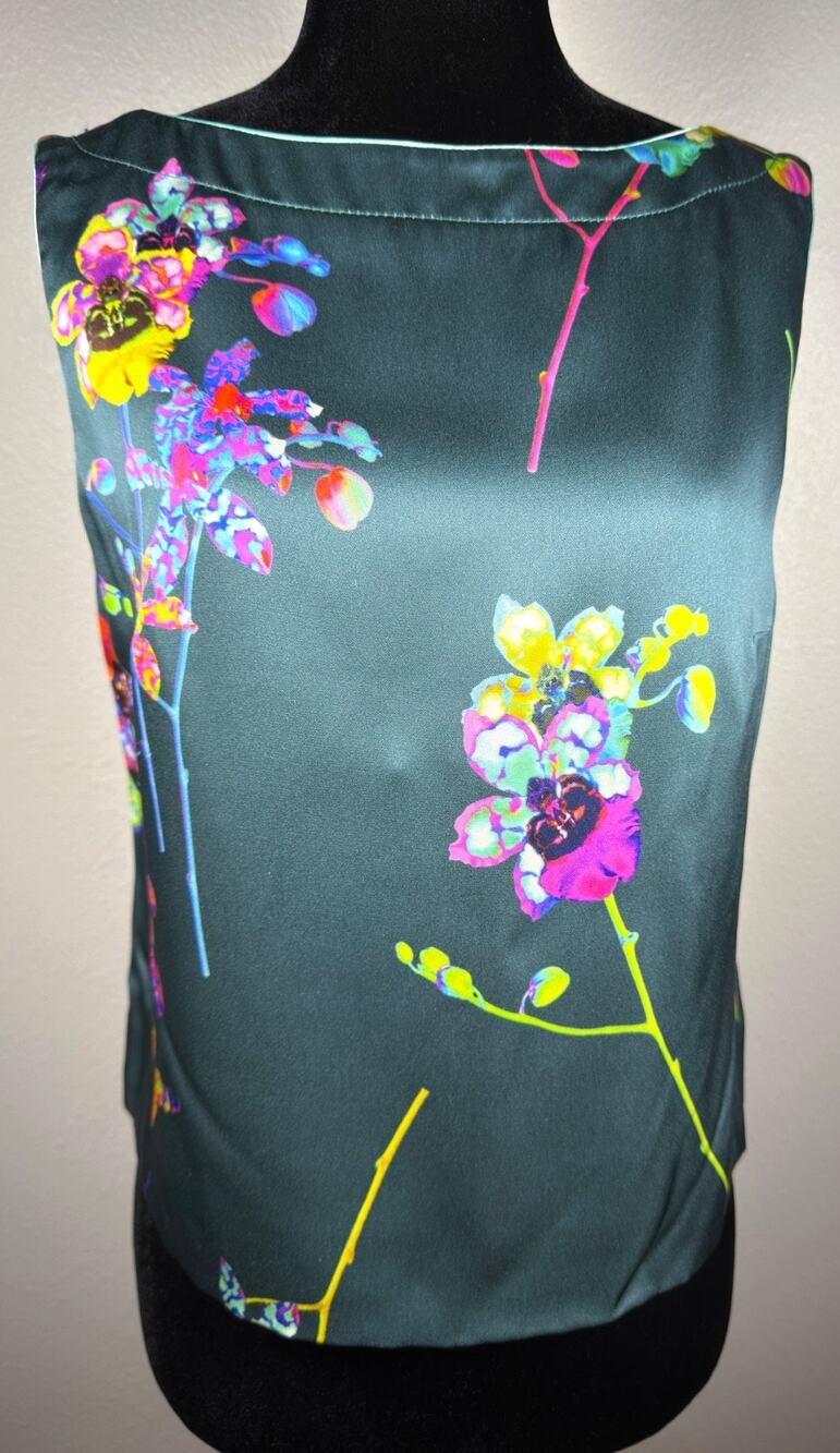 NWT Marc Jacobs Runway Orchid Floral Print Sleeveless Blouse Top Teal Green Sz 4